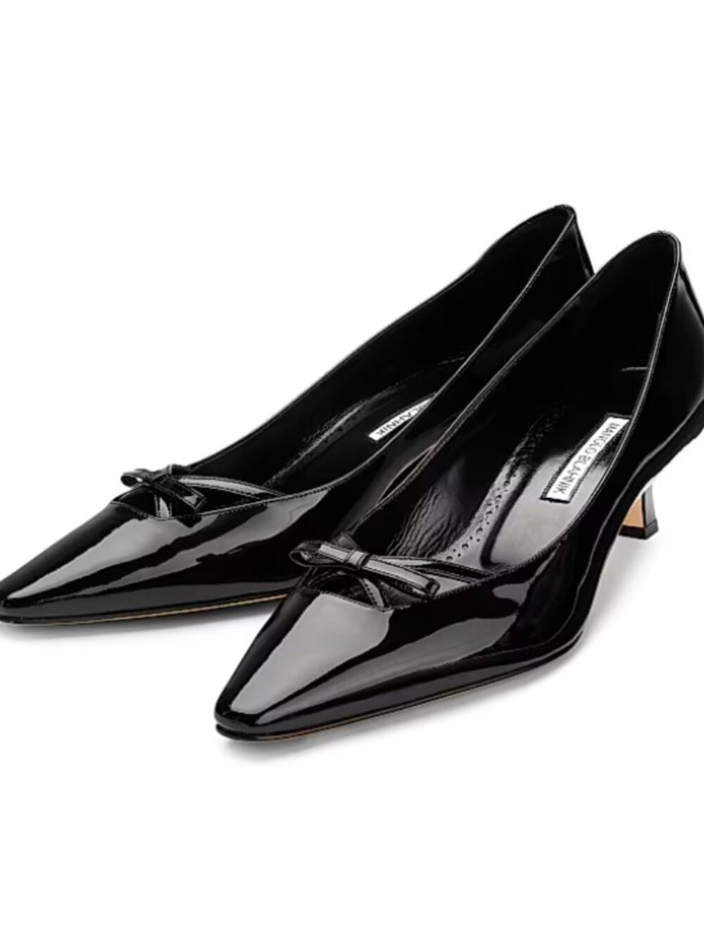 Manolo Blahnik Black Patent Pointed Toe Bow Pumps